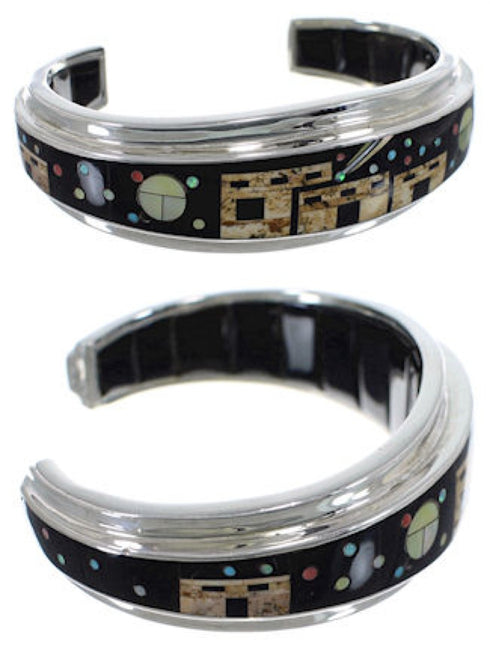 Silver Native American or Pueblo Design Multicolor Bracelet IS63250
